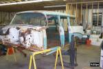 At this point we had just gotten the &rsquo;56 body and frame separated, but had not braced the body or cut the stock floors out.  &raquo; Click to zoom ->