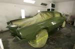 Here&rsquo;s the F-Bomb still wet in the booth after the basecoat was sprayed by Scott Carpenter.  &raquo; Click to zoom ->