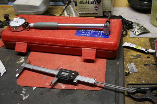 Cylinder bore gauge and digital caliper used to measure bore