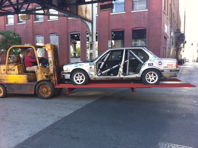 Bill's BMW being loaded into the Craftsman Experience
