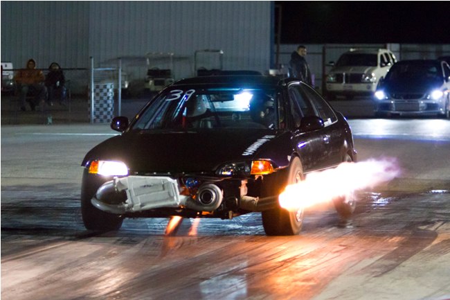 Turbo Honda spewing fire!