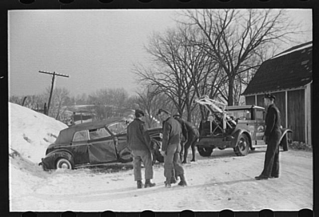 Another angle of the snowy car crash